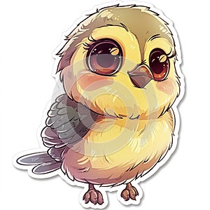 Adorable cute little bird sticker in cartoon vector style illustration