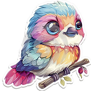 Adorable cute little bird sticker in cartoon vector style illustration