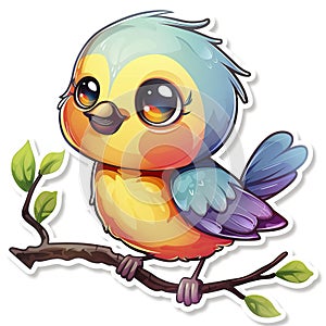 Adorable cute little bird sticker in cartoon vector style illustration