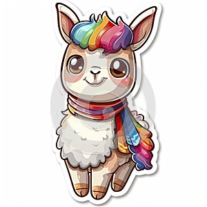 An adorable cute llama sticker in cartoon vector style illustration