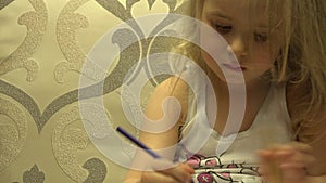 Adorable Cute Painter Girl With Pen Create a Picture. 4K UltraHD, UHD