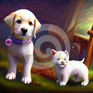 Adorable, cute puppies, pups, whelps, pugs, dogs, doggies, mammals, domestic animals and pets, image, photo - AI generated art, Ge