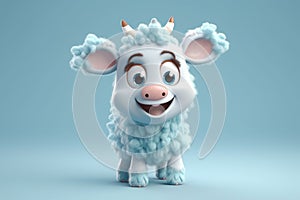 Ai Generative 3d rendering of a cute cartoon cow on a blue background