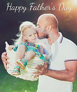 Adorable daughter and father portrait, Father`s day concept