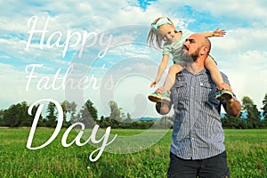 Adorable daughter and father portrait, Father`s day concept