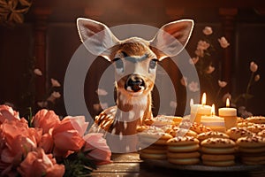 Adorable deer in a magical cupcake setting