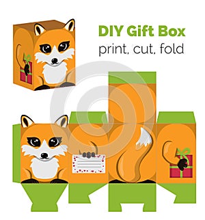 Adorable Do It Yourself DIY fox gift box with ears for sweets, candies, small presents.