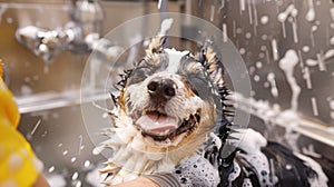 The adorable dog bath.AI generated image