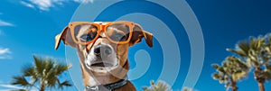 Adorable dog wearing stylish sunglasses, creating the ultimate vacation mood with space for captions