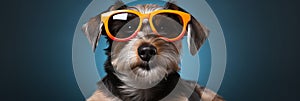 Adorable dog wearing stylish sunglasses, creating the ultimate vacation mood with space for captions