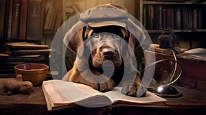 Adorable dogs with newspapers with vintage newsboy style setting.