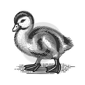 Adorable Duckling engraving raster illustration