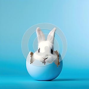 Adorable Easter Bunny Emerging from a Pastel Blue Egg