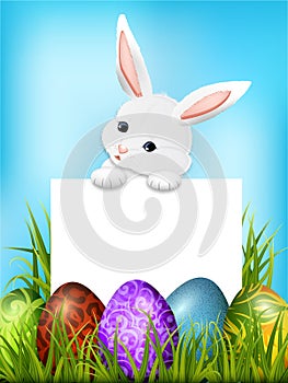 Adorable Easter bunny with empty paper. Vector