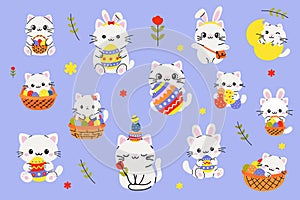 Adorable Easter Cats and Eggs Seamless Pattern