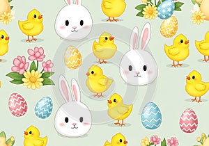 Adorable easter chicks bunnies and eggs pattern festive spring celebration