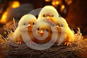 Adorable Easter chicks huddled together in a