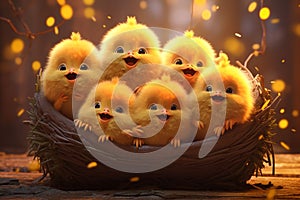 Adorable Easter chicks huddled together in a