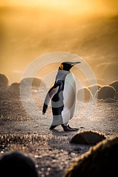 Adorable Emperor Penguin in the Antarctica at sunset. Amazing Wildlife. Generative Ai