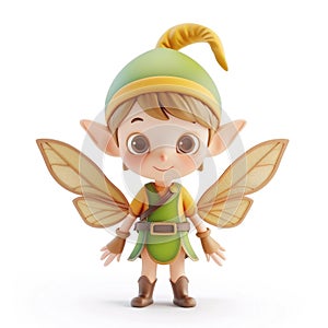 Adorable Fairy Elf Boy with Wings, 3D Render photo