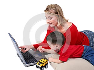 Adorable Family Moment With Mother and Son at the Laptop photo