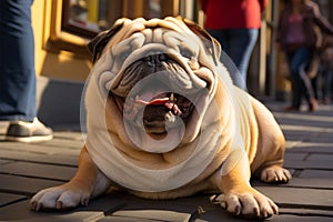 Adorable fatty dog brings cheer to the street with its lovable, pudgy appearance