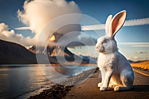 Adorable Fluffy Bunny in the Glow of the Sun. Generated by AI