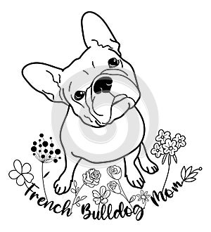 Adorable French Bulldog Mom with Flowers, Blooming Frenchie Mama
