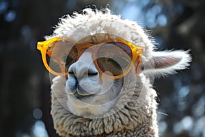 Adorable Funny cute alpaca sunglasses. Generate Ai