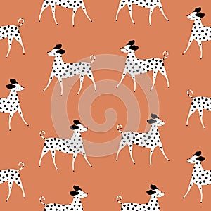 Adorable funny dalmatian. Spotted purebred dog. Hand drawn animal vector illustration. Dogs seamless pattern.