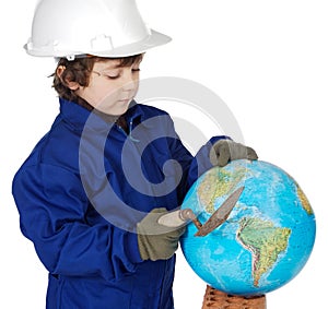 Adorable future builder constructing the world