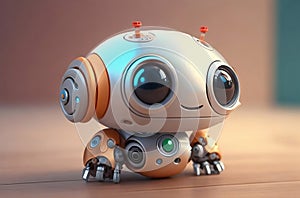Adorable futuristic robot toy with cute face and big round eyes.