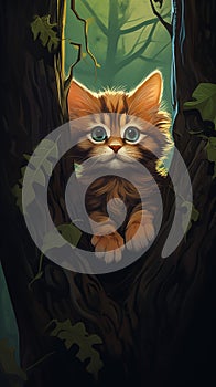 Jengibre gatitos en diseno de pintura Bosque 