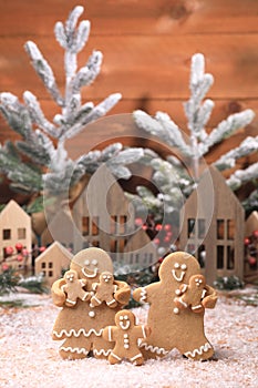 Adorable GingerBread Mom Dad and Children Having a Merry Christmas