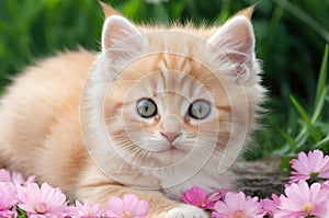 Adorable Grass Napper: Cute Kitten Lounging in the Greenery.