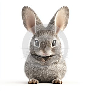 Adorable Gray Bunny Rabbit Sitting on White Background photo