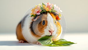 Adorable Guinea Pig with Floral Crown, Cheerful Pet Portrait photo