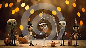 Adorable Halloween Skeletons on Wooden Table