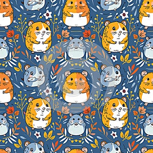 Adorable Hamsters and Wildflowers Pattern Design photo