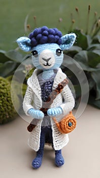 Adorable handmade crochet knitted wool doll illustration AI Generated