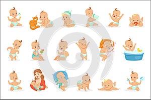 Adorable Happy Baby And His Daily Routine Series Of Cute Cartoon Infancy And Infant Illustrations