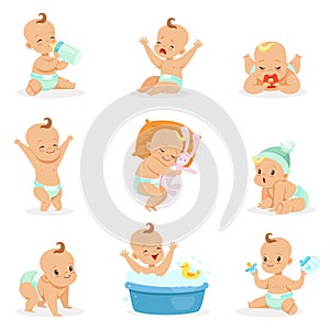 Adorable Happy Baby And His Daily Routine Series Of Cute Cartoon Infancy And Infant Illustrations