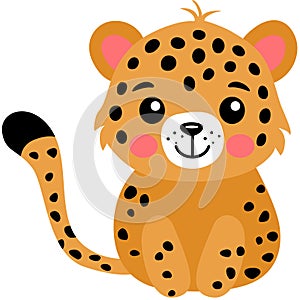 Adorable Happy Cheetah Cub Sitting Illustration