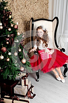 Adorable happy smiling little girl child in princess dress with