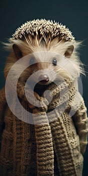 Adorable Hedgehog Portrait In Knitwear: A Charming Analog Photo
