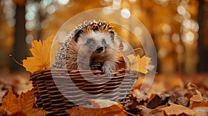 Adorable hedgehog in a vibrant forest setting with a beautifully blurred defocused background