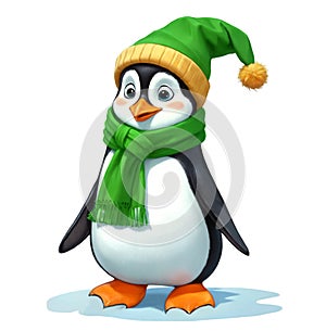 Adorable illustration of a cartoon penguin dressed for winter
