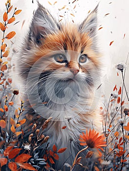 Adorable Illustration of little kitten. Ai