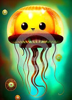 Adorable jellyfish with bright eyes generated by ai