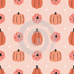 Adorable kawaii pumpkin halloween thanksgiving seamless pattern for seasonal fabrics and prints.